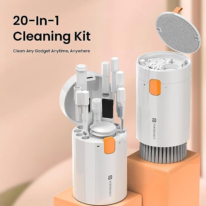 Portronics Clean G 20 In 1 Multipurpose Device Cleaner - Pvc, 9.5 X 7 X 7 Cm, Multicolor | Ideal For Laptops, Smartphones, Keyboards, Desktop & Earphones