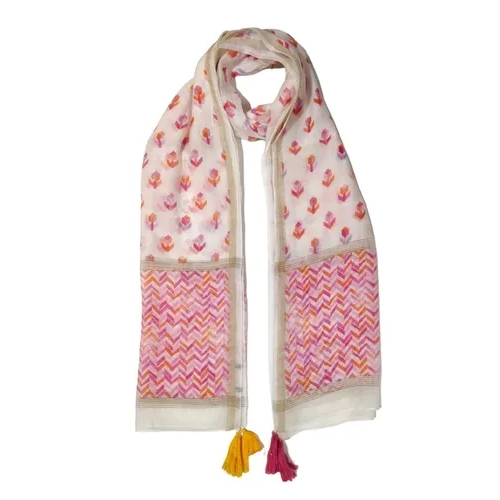 Cotton Silky Printed Fringes Scarves - 70x180 Cm Multicolor Floral Print | High Quality, Daily Use, Custom Designs Welcome
