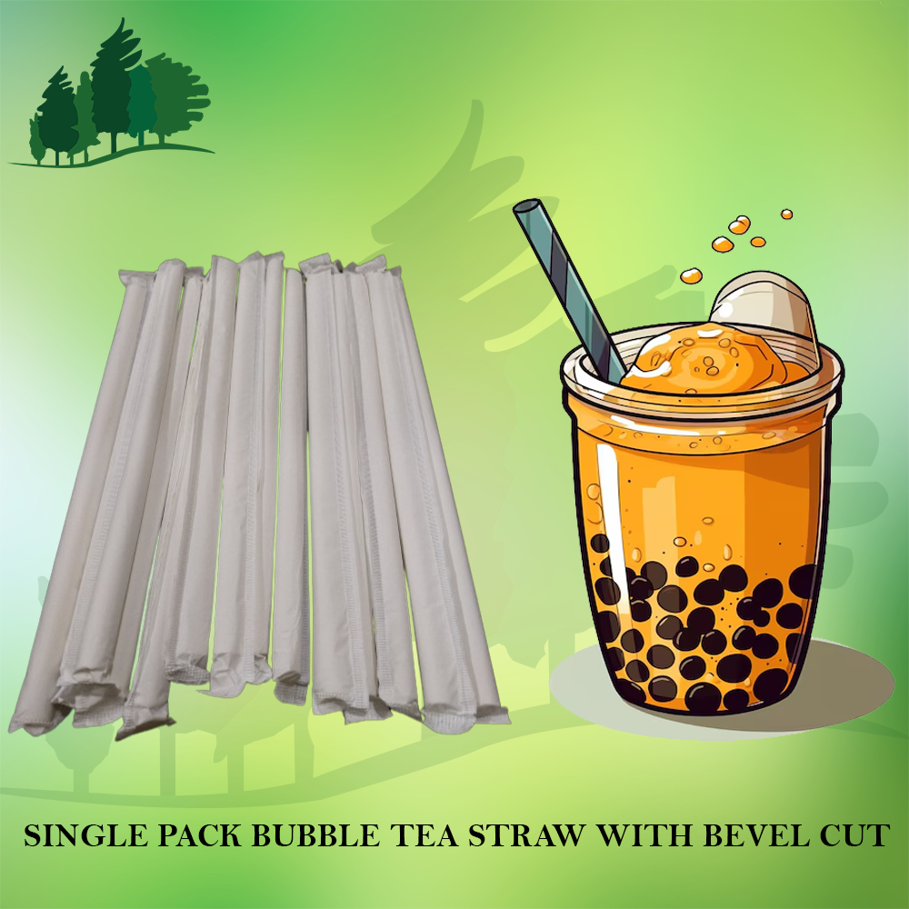 Single Pack Bubble Tea Straw - Food Grade Paper, 12mm Bevel Cut, 210mm Length - Ideal For Smoothies, Milkshakes, Slushies, Custom Logo Printing