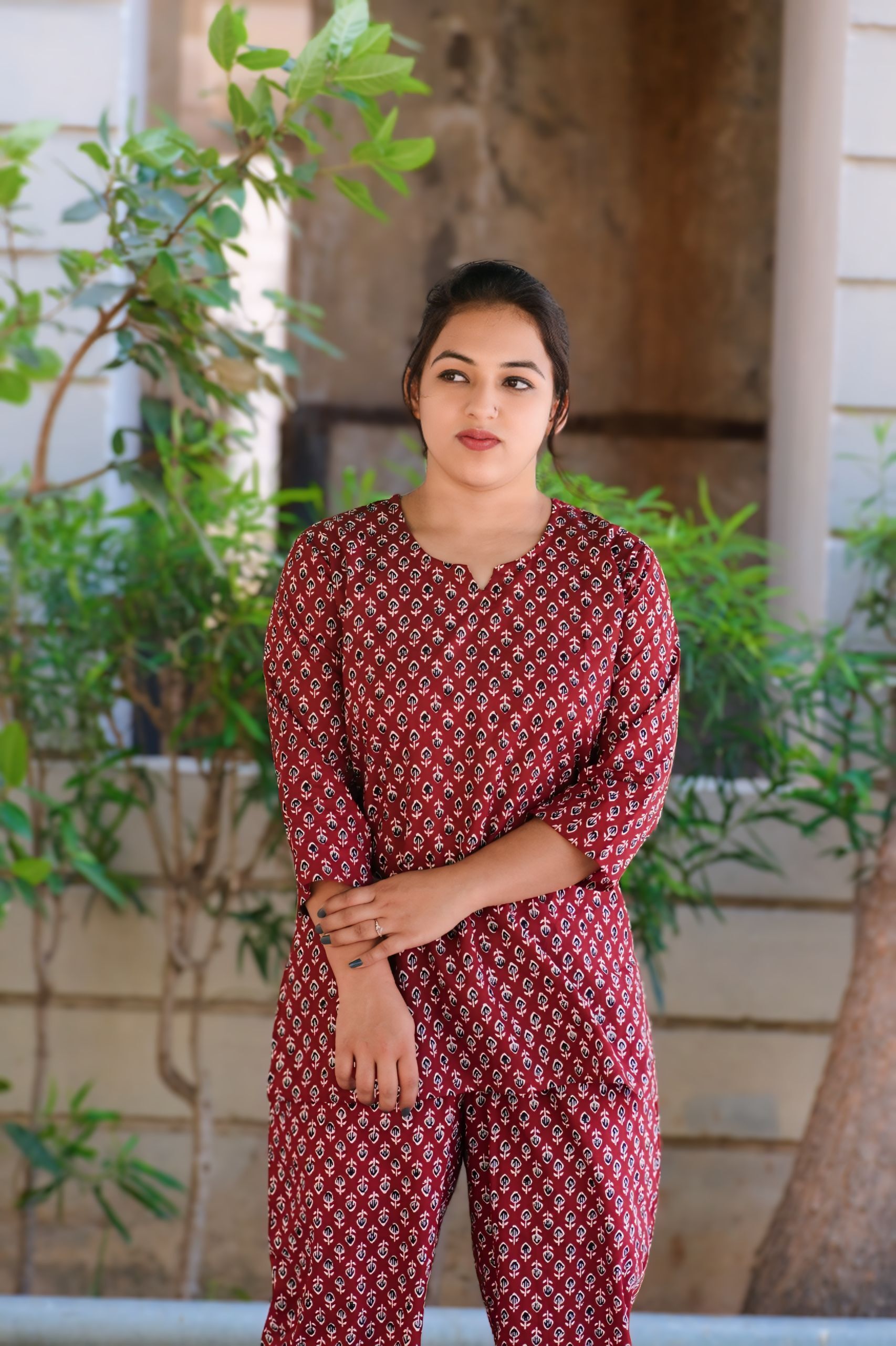 Ladies Night Suit - Cotton, S To Xxl Size, Maroon Color, Printed Fabric | Stylish And Trendy Sleeveless Ethnic Wear With Customized Logo, Perfect For Summer And Casual Wear