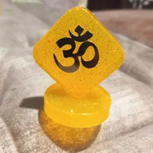 Om Metal Sticker - Durable Adhesive Sticker , Customizable Shape, Striking Golden Color, Modern Design for Commercial Use