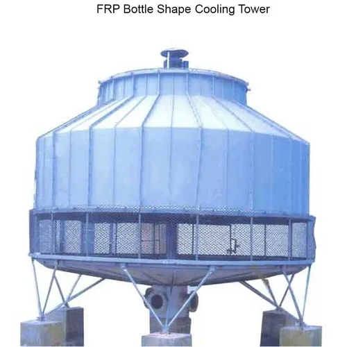 FRP Bottle Shape Cooling Tower - 100 TR Capacity, Induced Draft Design | Pester Green & Blue Color, Industrial Water Cooling Solution, Three Phase Power Supply, Round Shape
