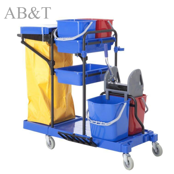 Double Bucket Wringer Trolley - 34 Liters, Gray And Yellow Plastic Design | Hygienic Cleaning For Hotels, Hospitals, And Food Malls