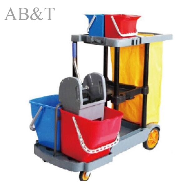 Double Bucket Wringer Trolley - 34 Liters, Gray And Yellow Plastic Design | Hygienic Cleaning For Hotels, Hospitals, And Food Malls