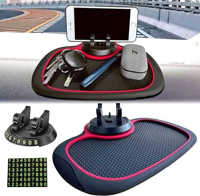 Mitsico Anti-slip Phone Holder - High-grade Pvc Rubber, Free Size, Multicolor | Versatile Dashboard Mat With 360â° Swivel & Temporary Parking Display