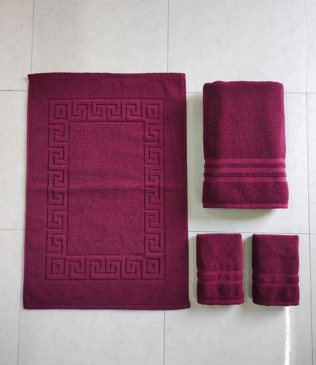 Colour Towel Set - Cotton Blend, Bath 600g, Hand 120g, Bath Mat 300g | Grey, Brown, Maroon, Royal Blue, Beige - Soft Jacquard Knitted Style