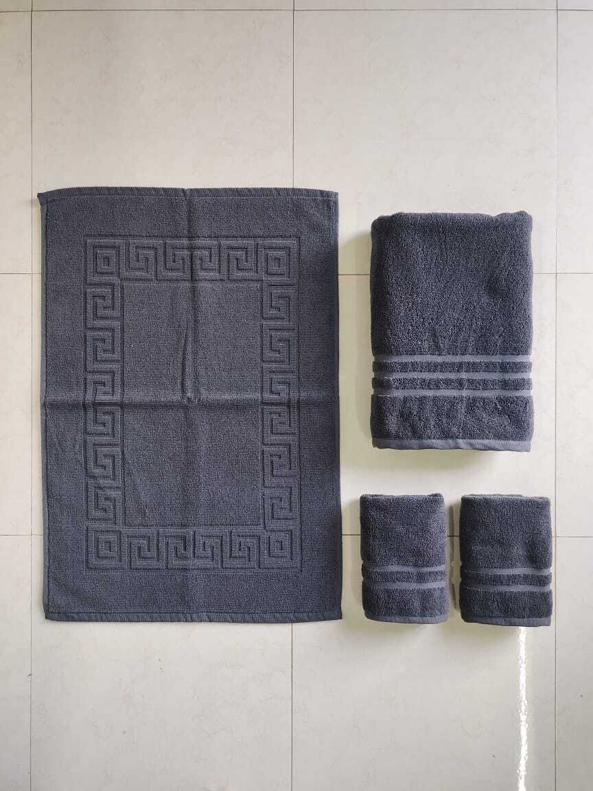 Colour Towel Set - Cotton Blend, Bath 600g, Hand 120g, Bath Mat 300g | Grey, Brown, Maroon, Royal Blue, Beige - Soft Jacquard Knitted Style