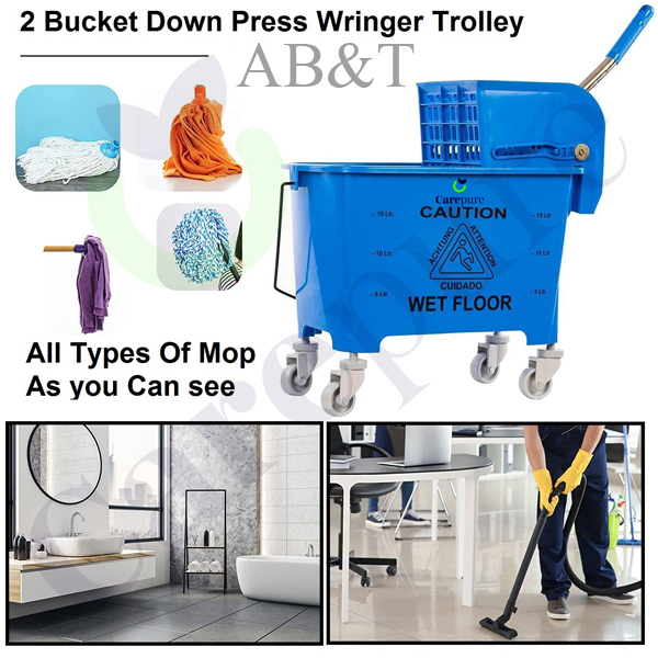 Single Bucket Down Press Wringer Mop Trolley - 20 Ltr Capacity, Durable Plastic, Efficient Water-separation Panel, Portable With Smooth-rolling Casters
