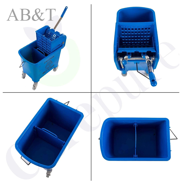 Single Bucket Down Press Wringer Mop Trolley - 20 Ltr Capacity, Durable Plastic, Efficient Water-separation Panel, Portable With Smooth-rolling Casters