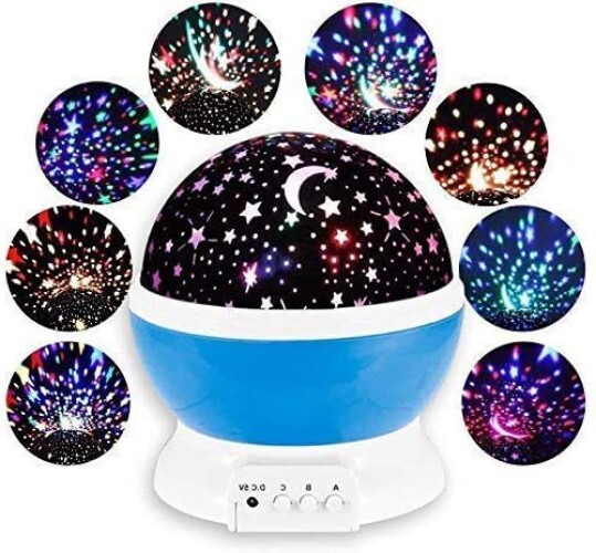 Pulgos Star Master Rotating 360 Degree Moon Night Light Lamp Projector - Plastic, Single Cavity Design, Multi-color Led Light With Usb Cable, Ideal For Kids Room