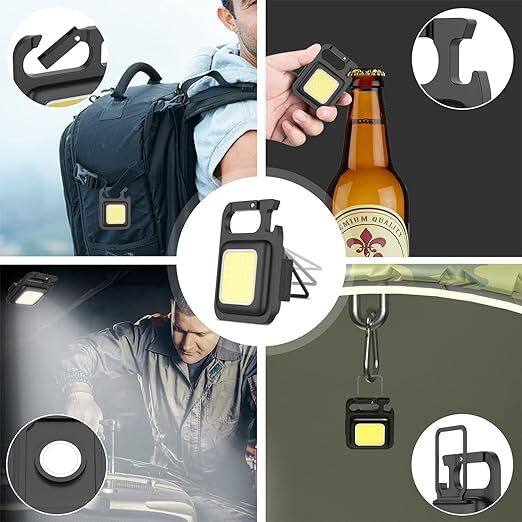 Mitsico Cob Keychain Light With 3 Modes - Pvc Material, Mini Size, Black Color | 500 Lumens Output, Wide Angle, Versatile Work And Emergency Light