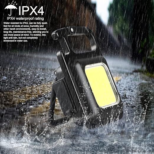 Mitsico Cob Keychain Light With 3 Modes - Pvc Material, Mini Size, Black Color | 500 Lumens Output, Wide Angle, Versatile Work And Emergency Light