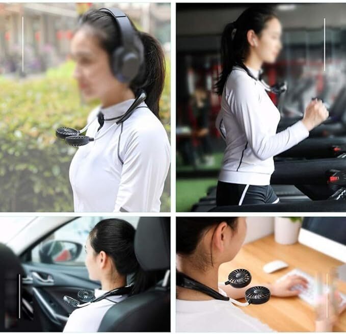 Yuxahiugfs Small Desk Fan - Pvc Material, Multicolor Design | Usb Rechargeable, 3 Gears, Portable Wearable, Hands-free Neck Hanging Mini Sports Fan