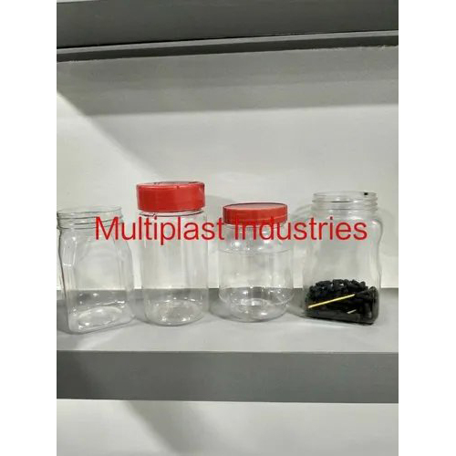 Plastic Pet Jar - Pet Material, 500ml & 1000ml Sizes, Transparent With Red Lid | Lightweight, Airtight, Minimalistic Design, Cylindrical Shape