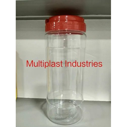 Plastic Pet Jar - Pet Material, 500ml & 1000ml Sizes, Transparent With Red Lid | Lightweight, Airtight, Minimalistic Design, Cylindrical Shape