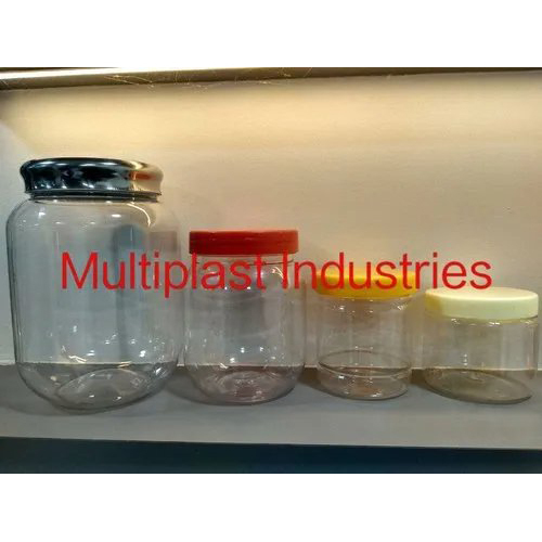 Plastic Pet Jars With Lid - Pet Plastic, Varied Sizes, Transparent Body With Multicolored Lids (Green, Red, Yellow) | Lightweight, Reusable, Easy To Use