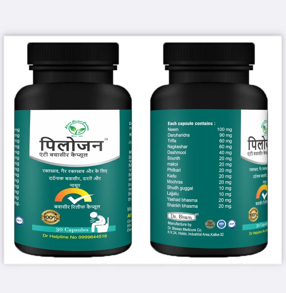 Pilogen Ayurvedic Capsule - Anti-inflammatory, Antiseptic, Antioxidant Formula For Internal & External Hemorrhoids Relief, Targets Dry Piles