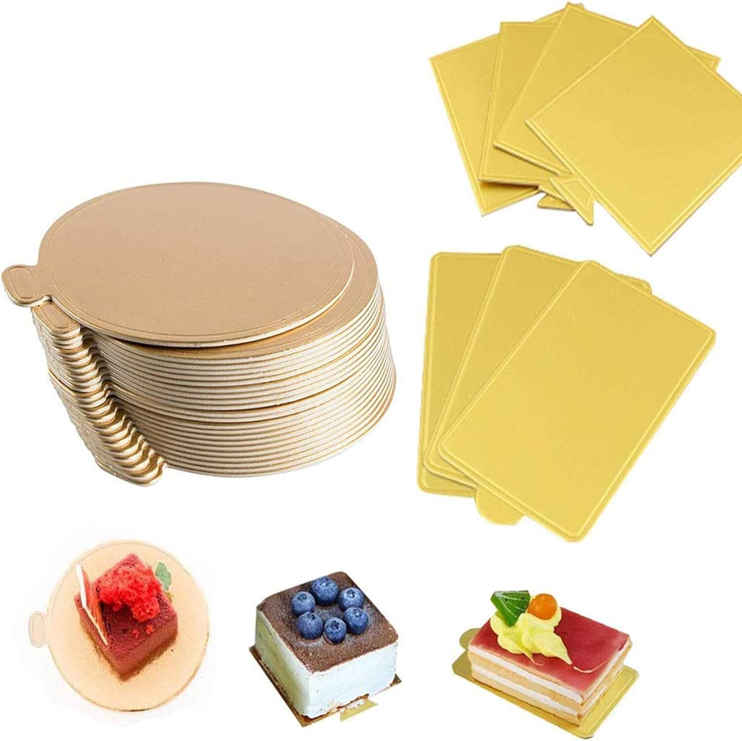 Pastry Base - Food-safe Cardboard, Various Sizes & Shapes - Elegant Gold Finish, Customizable Logo For Branding Support