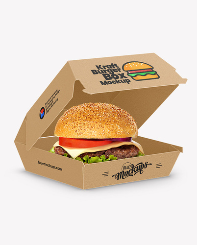 Burger Box - Kraft Paper, Standard Dimensions, Brown Color, Rectangular Shape with Matte Finish & Vibrant Offset Printing