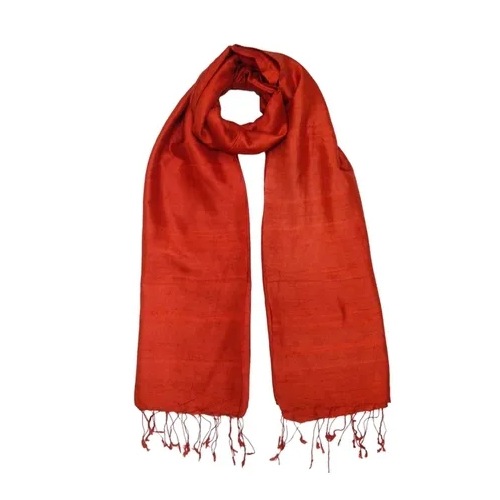 Plain Fringes Silk Scarves - Color: Red
