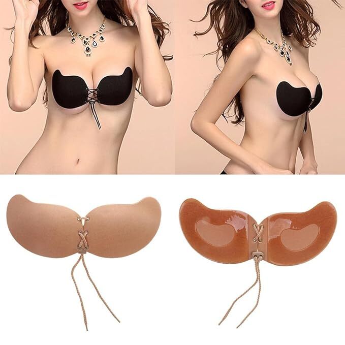 Ujeavetteãâ® Silicone Adhesive Stick Push Up Strapless Invisible Backless Bra C Black - Silicone Material, Color: Black | Single Cavity Design, Household Product