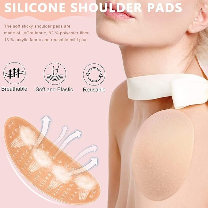 Vattu Sensual Lady Silicone Sponge Adhesive Shoulder Pads - Single Cavity, Multicolor | Reusable, Breathable Shoulder Enhancer Pads For Women