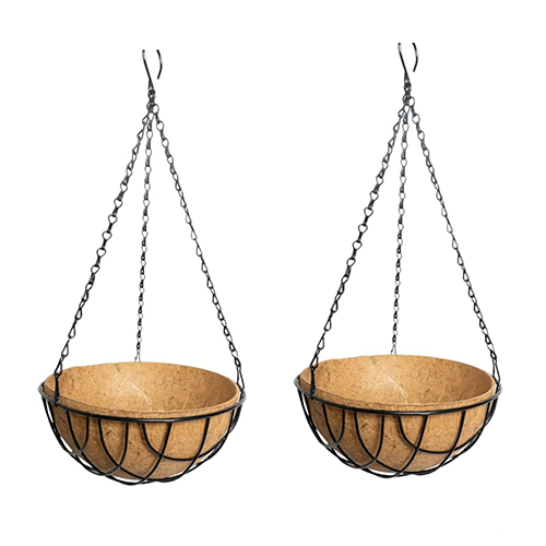 Coir Liner Basket With Metal Hanger Chain Set - Light Brown, 8"/10"/12" Inches, Coconut Fiber Material, Eco-Friendly, Semi Circle Shape