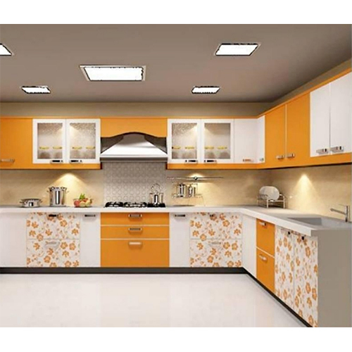 L Shape Modular Kitchen - High-Quality Wood, Aluminum, and PP Plastic Materials | No Assembly Required, Acid Resistant, Ample Storage and Workspace