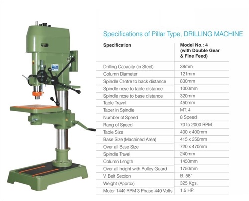 Pillar Type Drilling Machine - Metal, 325 kg, Green | Semi Automatic, Simple Control, High Performance, ECO Friendly, Low Noise, Lower Energy Consumption, High Efficiency, Stable Performance