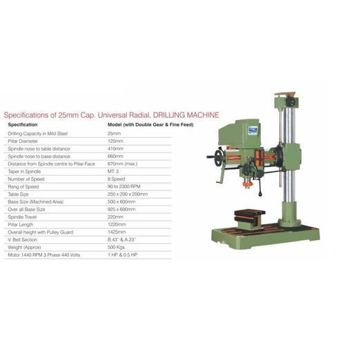 Radial Drill Machine - Metal, 500 kg, Green | Semi Automatic, High Efficiency, Low Noise, ECO Friendly, Simple Control