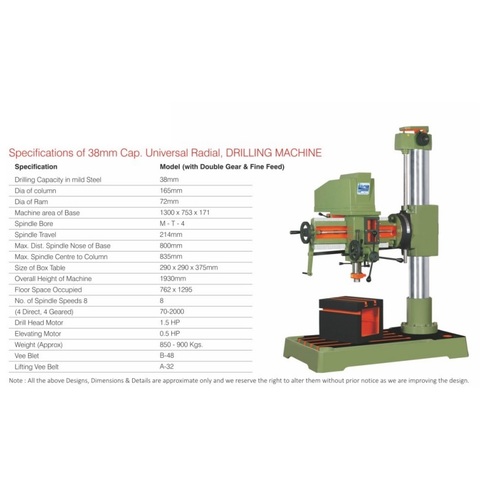 Radial Drilling Machine - Metal, 1300X753X171 mm, Green | Semi Automatic, High Performance, Eco Friendly, Low Noise, Lower Energy Consumption, 1 Year Warranty