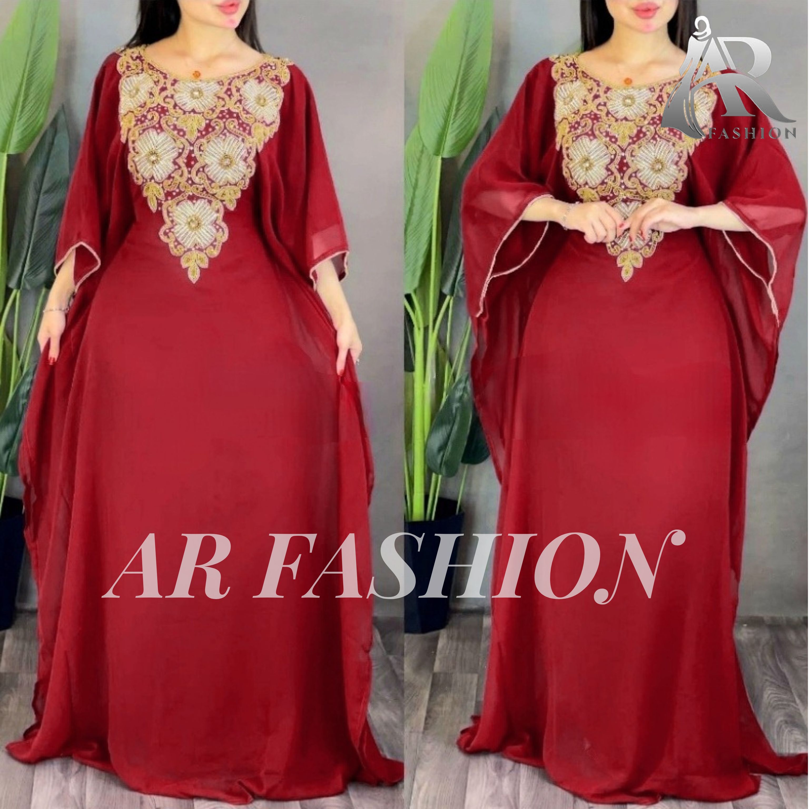 Dubai Moroccan Kaftan Arabic Abaya Fancy Hand - Bust Size: Free Size