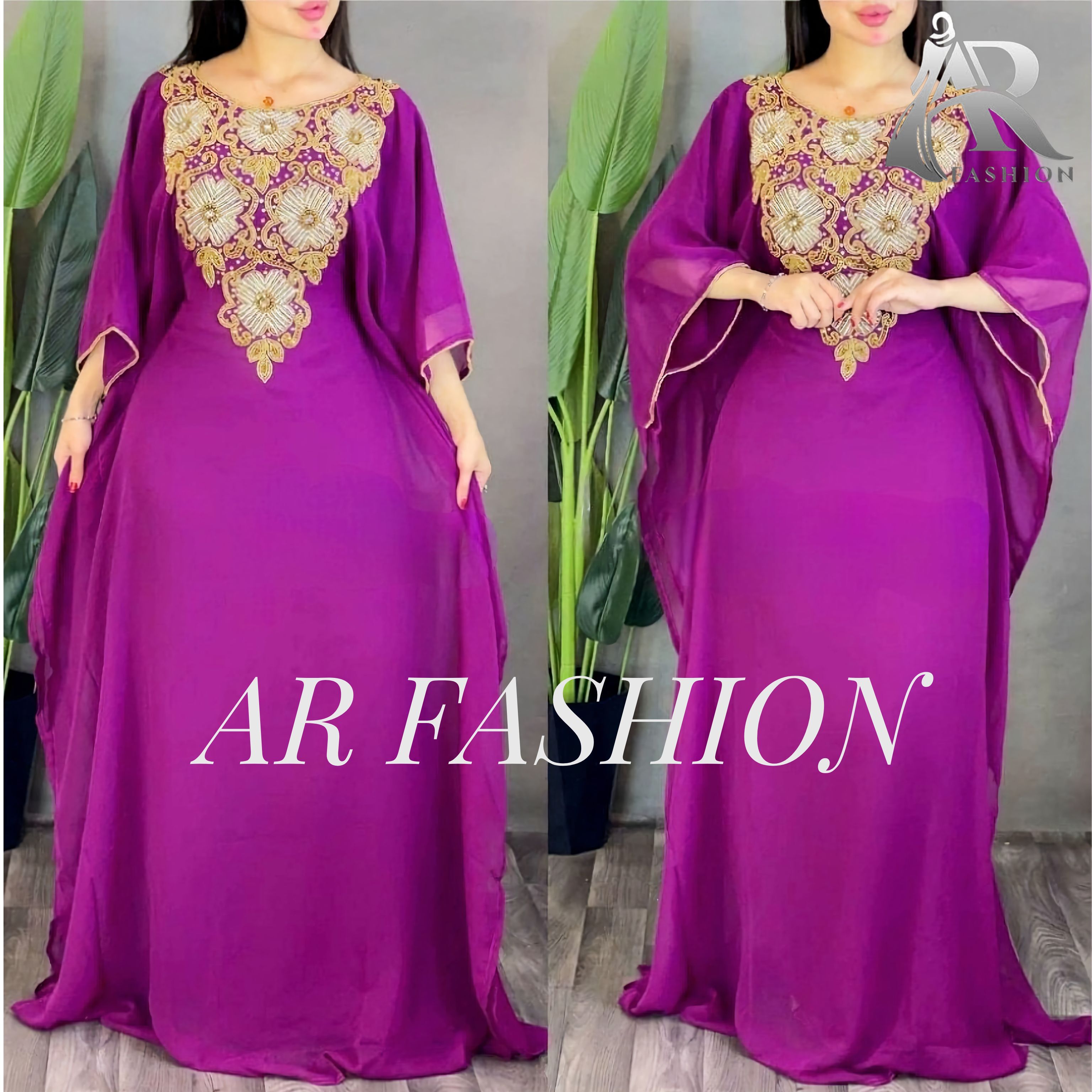 Dubai Moroccan Kaftan Arabic Abaya Fancy Hand - Bust Size: Free Size