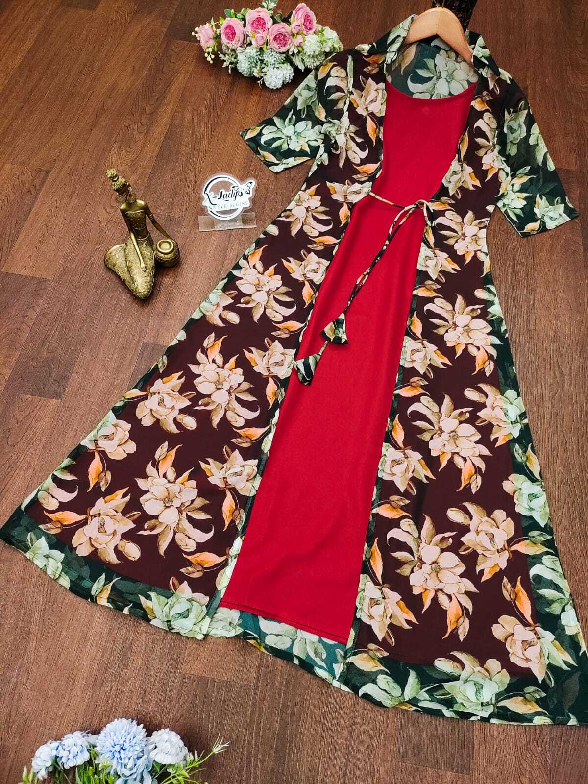 Kurti With Koti - Heavy Georgette Fabric, Sizes S-36, M-38, L-40, Available In 4 Colors | Breathable, Quick Dry, Non-toxic, 3-4th Sleeve, Trendy Ethnic Style