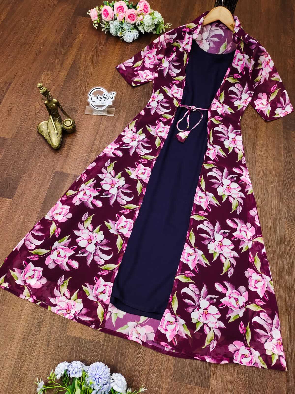 Kurti With Koti - Heavy Georgette Fabric, Sizes S-36, M-38, L-40, Available In 4 Colors | Breathable, Quick Dry, Non-toxic, 3-4th Sleeve, Trendy Ethnic Style