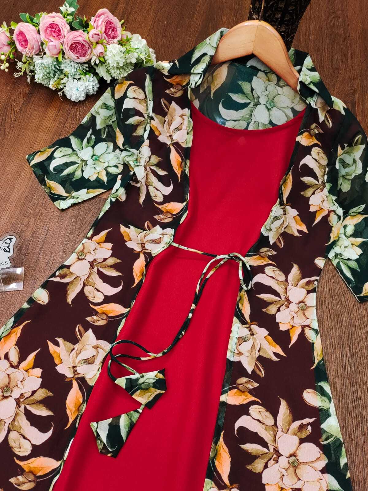 Kurti With Koti - Heavy Georgette Fabric, Sizes S-36, M-38, L-40, Available In 4 Colors | Breathable, Quick Dry, Non-toxic, 3-4th Sleeve, Trendy Ethnic Style