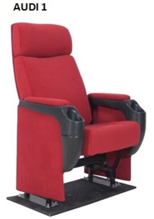 Multiplex Cinema Chair - Iron Frame, 39 Inch Height, 18 Inch Cushion Height, Triple Layer Ply Cushion | Prime Sliding Mechanism, Comfortable Headrest, Durable Cup Holder