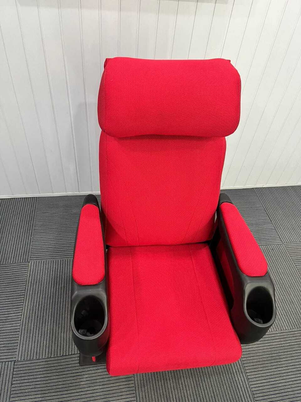 Multiplex Cinema Chair - Iron Frame, 39 Inch Height, 18 Inch Cushion Height, Triple Layer Ply Cushion | Prime Sliding Mechanism, Comfortable Headrest, Durable Cup Holder