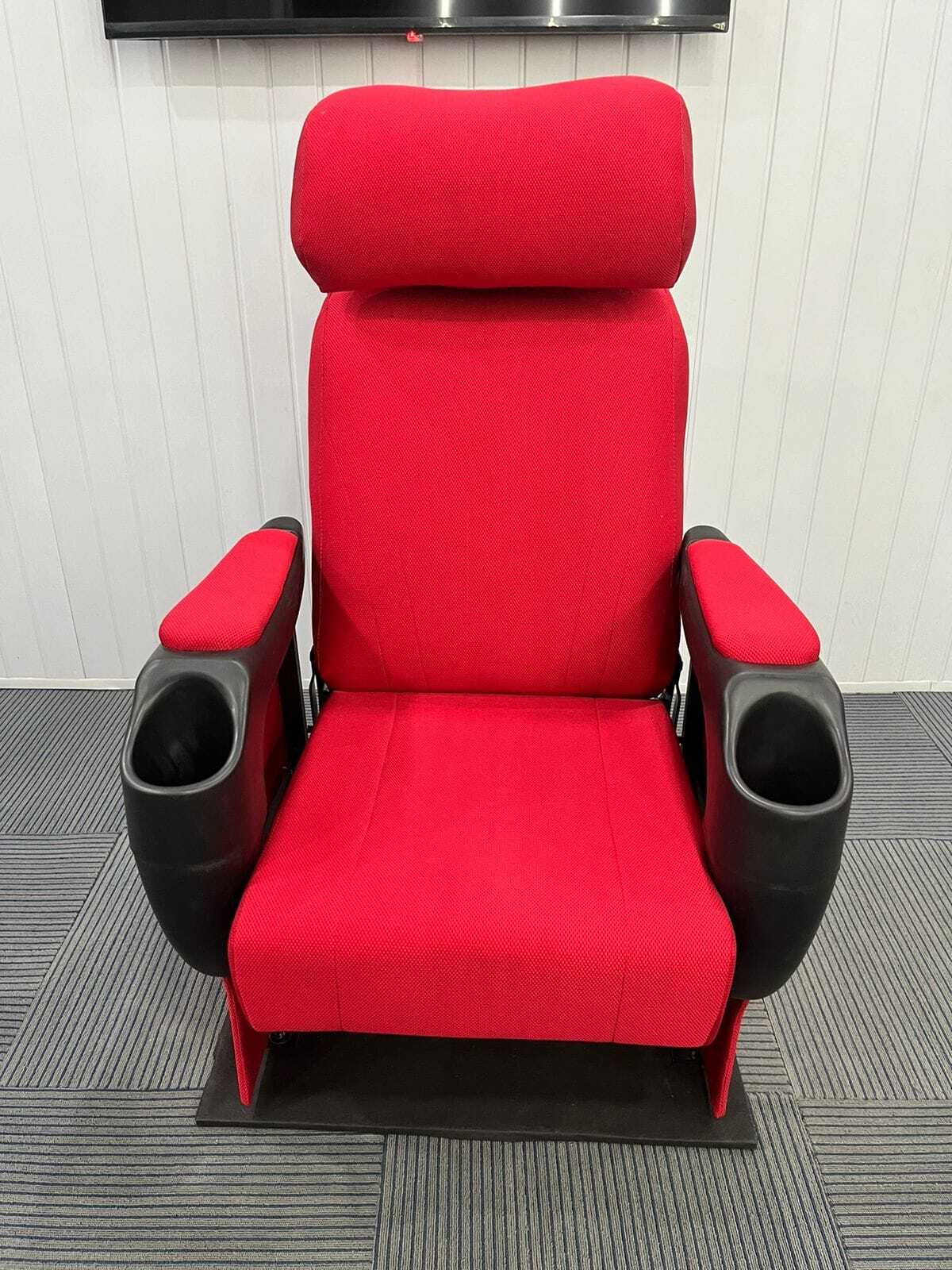 Multiplex Cinema Chair - Iron Frame, 39 Inch Height, 18 Inch Cushion Height, Triple Layer Ply Cushion | Prime Sliding Mechanism, Comfortable Headrest, Durable Cup Holder