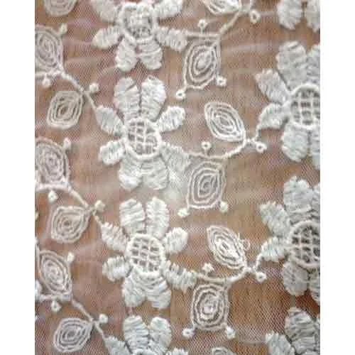 White Net Embroidered Fabric - High-Quality Net Material, Various Elegant Colors | Lightweight, Breathable Texture, Washable Versatility