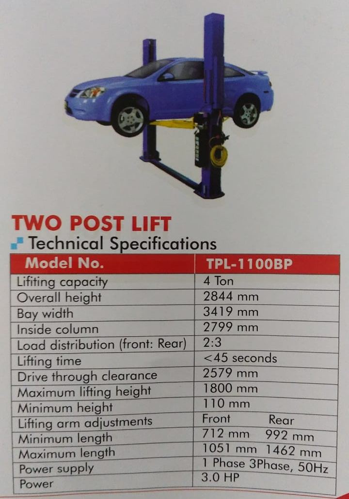 Hydraulic Two Post Lift - Length: 9.5 Foot (Ft)