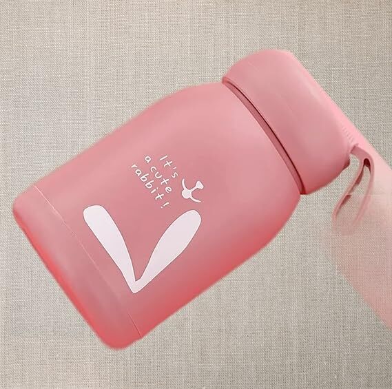 Mitsico Cute Water Bottle 330 Ml With Inner Glass And Outer Plastic - Glass, 330 Ml, Multicolor | Cute Bunny Print, Easy Wash, Kids' Sipper