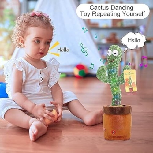 Mitsico Dancing Cactus Talking Plush Toy - Heavy Duty Knitted Fabric, Green Color, Single Cavity | Expressive Dancing, Singing & Soothing Features