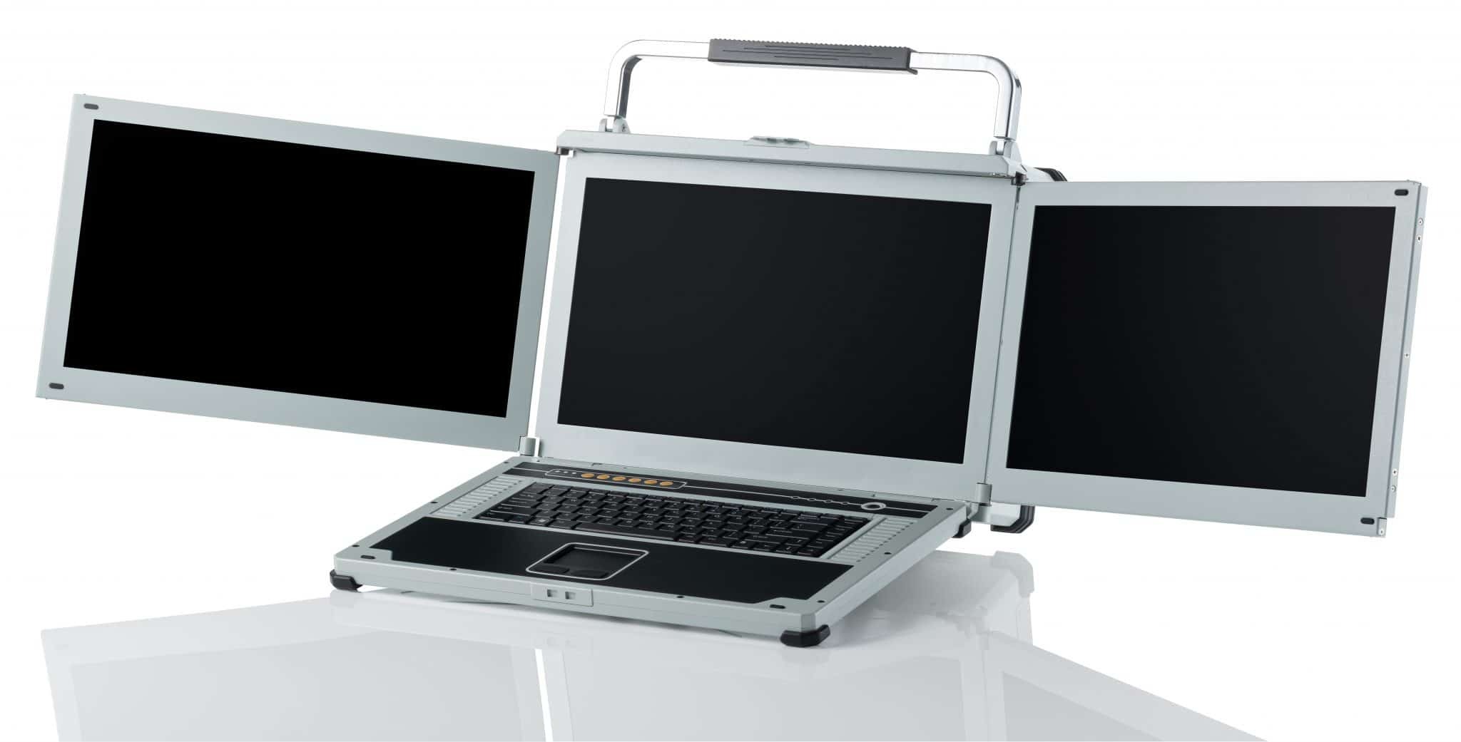 3 Screen Portable Workstation - Aluminum Frame 438.8x300x258.6 Mm | 32gb Memory Intel I3 Processor Anti-reflection 17.3" Displays Padded Carrying Case With Wheels