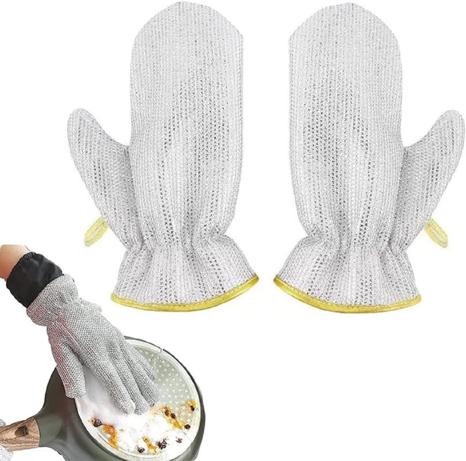Reusable Wire Dishwashing Gloves - Stainless Steel Wire & Pvc, Standard Size, Silver & Grey | Waterproof, Latex-free, Anti-slip, Dishwasher Safe