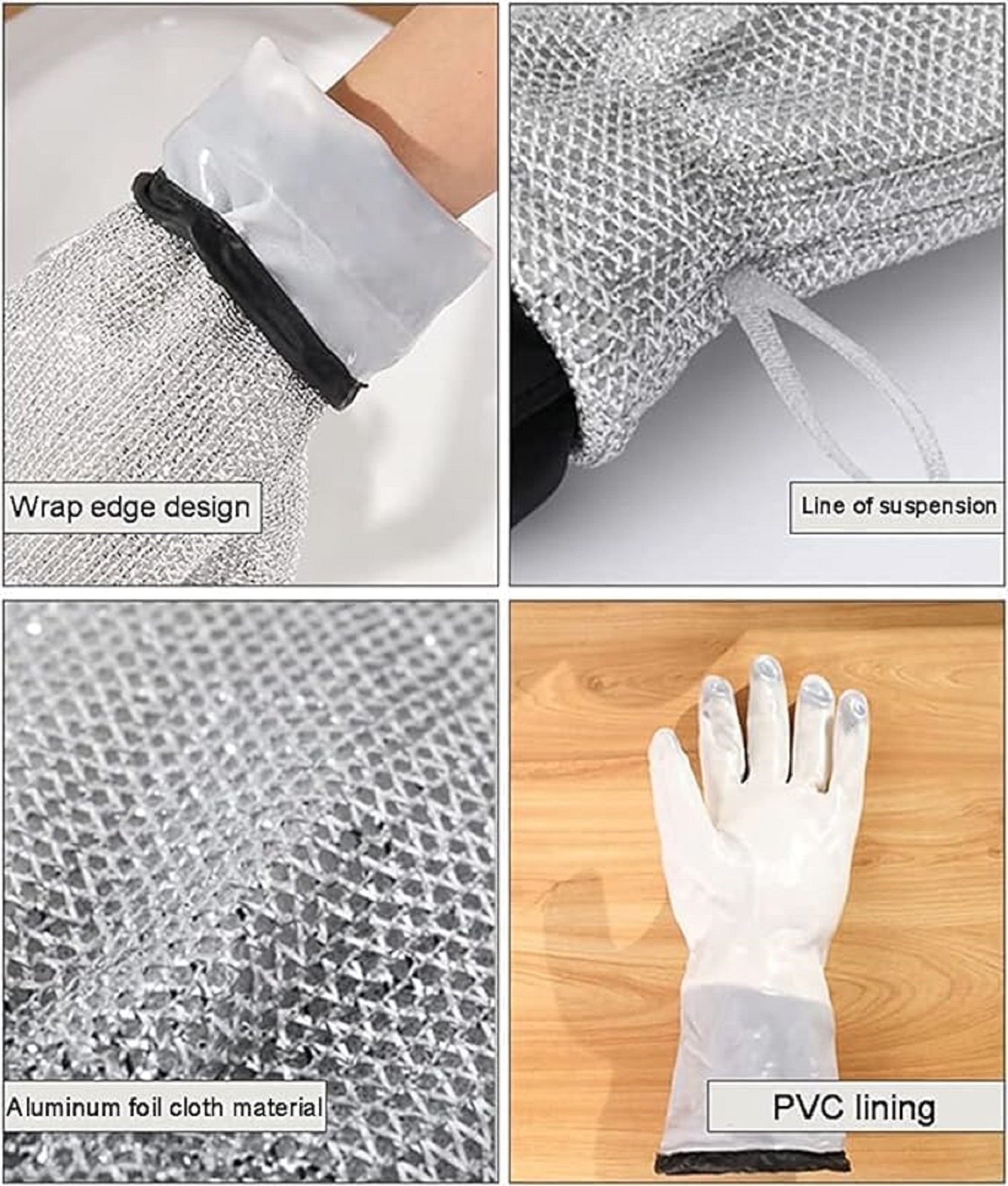 Reusable Wire Dishwashing Gloves - Stainless Steel Wire & Pvc, Standard Size, Silver & Grey | Waterproof, Latex-free, Anti-slip, Dishwasher Safe