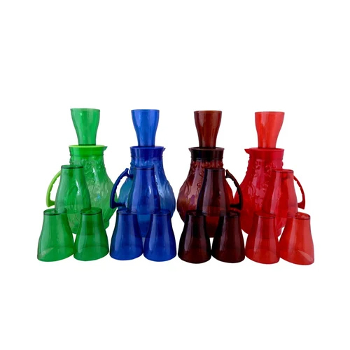 2L Glossy Plastic Water Jug Set - Medium Size, Available in Various Colors, Comfortable Handle