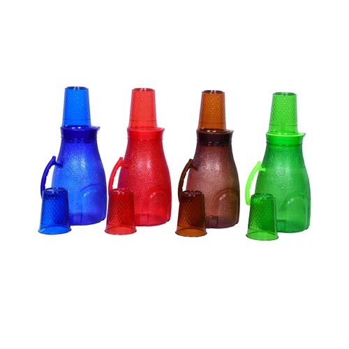 Plastic Water Jugs With Glasses - Medium Size, Glossy Finish | Available in Different Colors, Durable Plastic Material