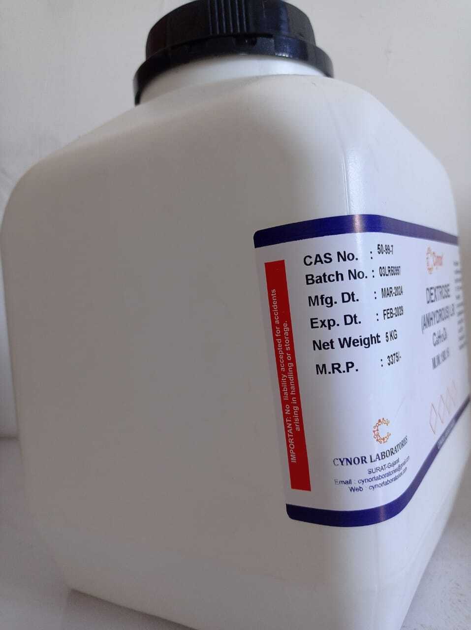 Dextrose Anhydrous Purified Lr (5 Kg) - Chemical Formula: C6h12o6, Molecular Weight: 180.16 G/mol | Food Grade, Fast Dissolving, High Purity, Easy Storage, Versatile