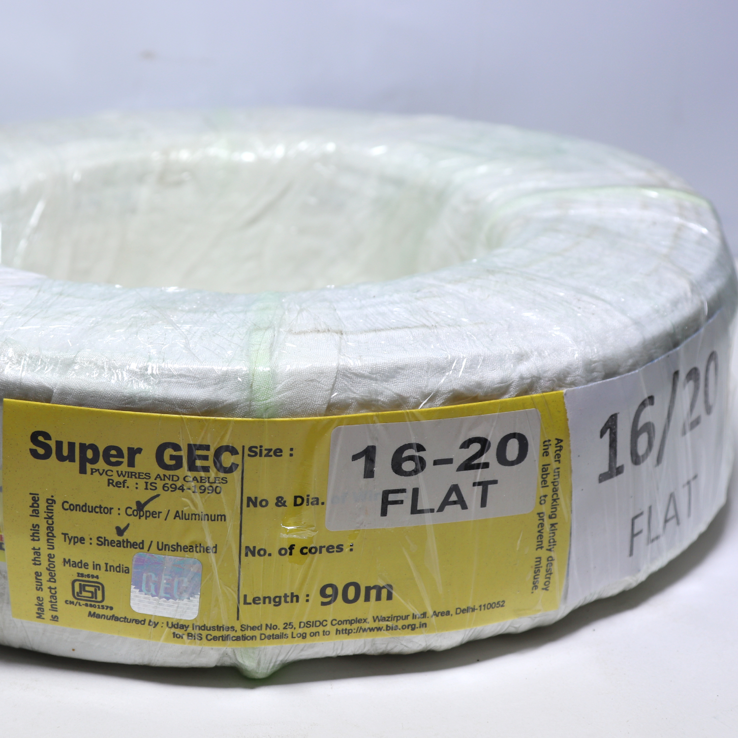 White 16-20 Flat Copper Wire 63 Mtr